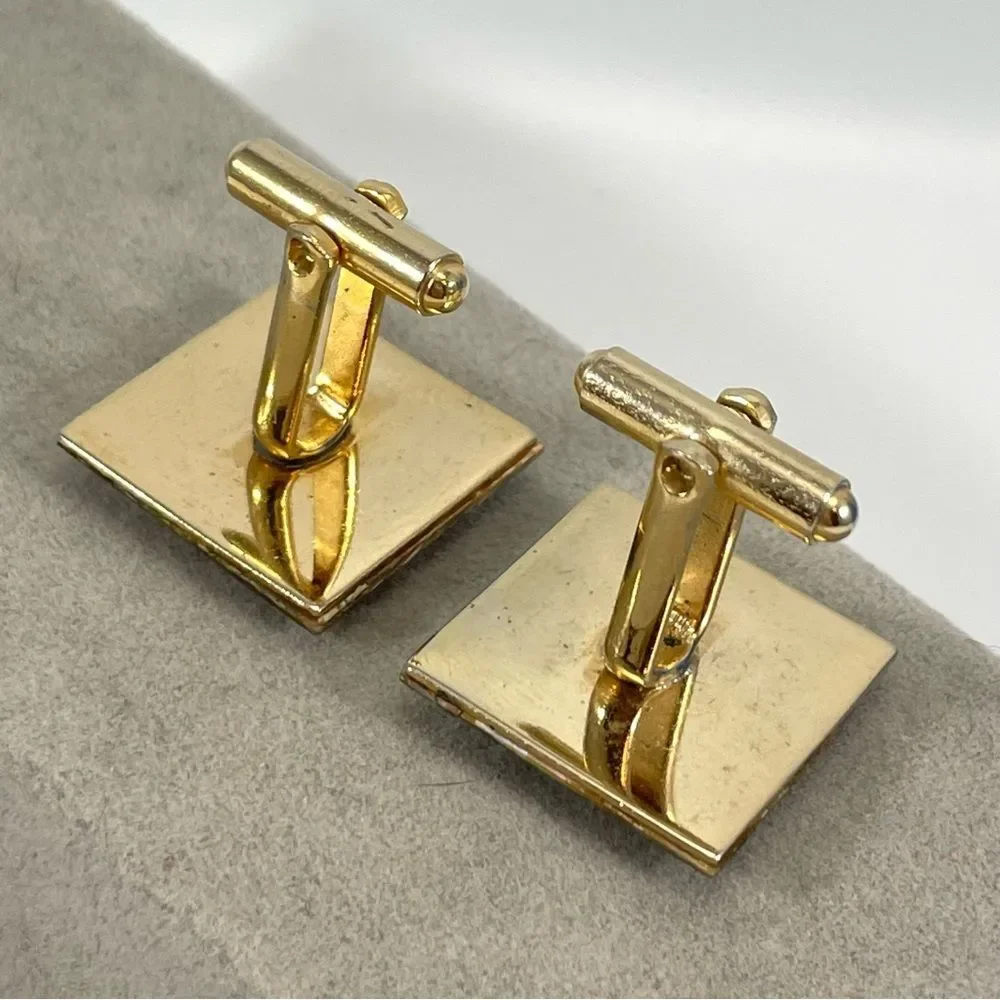 Vintage Cufflinks Mother of Pearl Abalone Inlay Gold Tone Metal Cufflinks